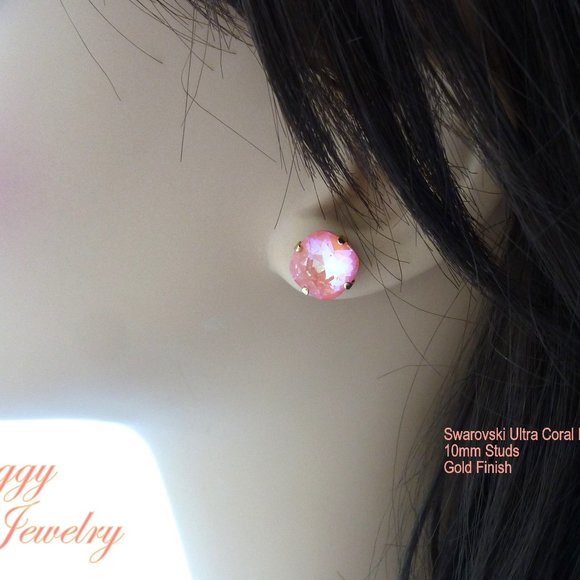 Swarovski® Crystal Stud Earrings, Ultra Coral Reef - Picture 5 of 6
